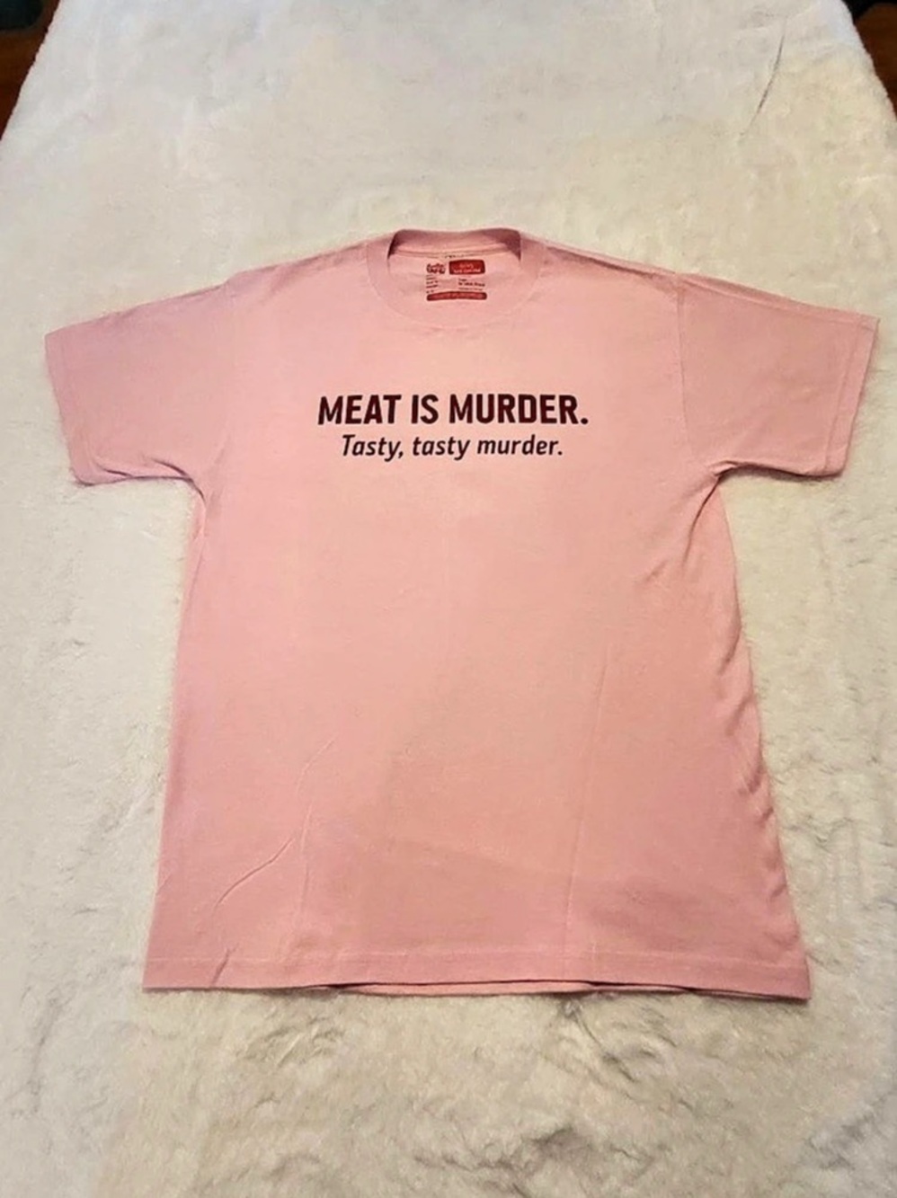 Threadless Type Tees Meat Is Murder Tasty Murder Funny Pink Size Medium Tee